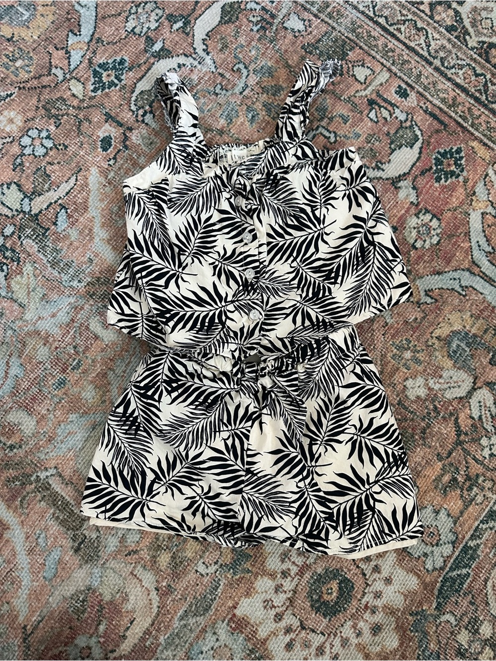 Btween Girls Black & White Palm-Print One-Piece